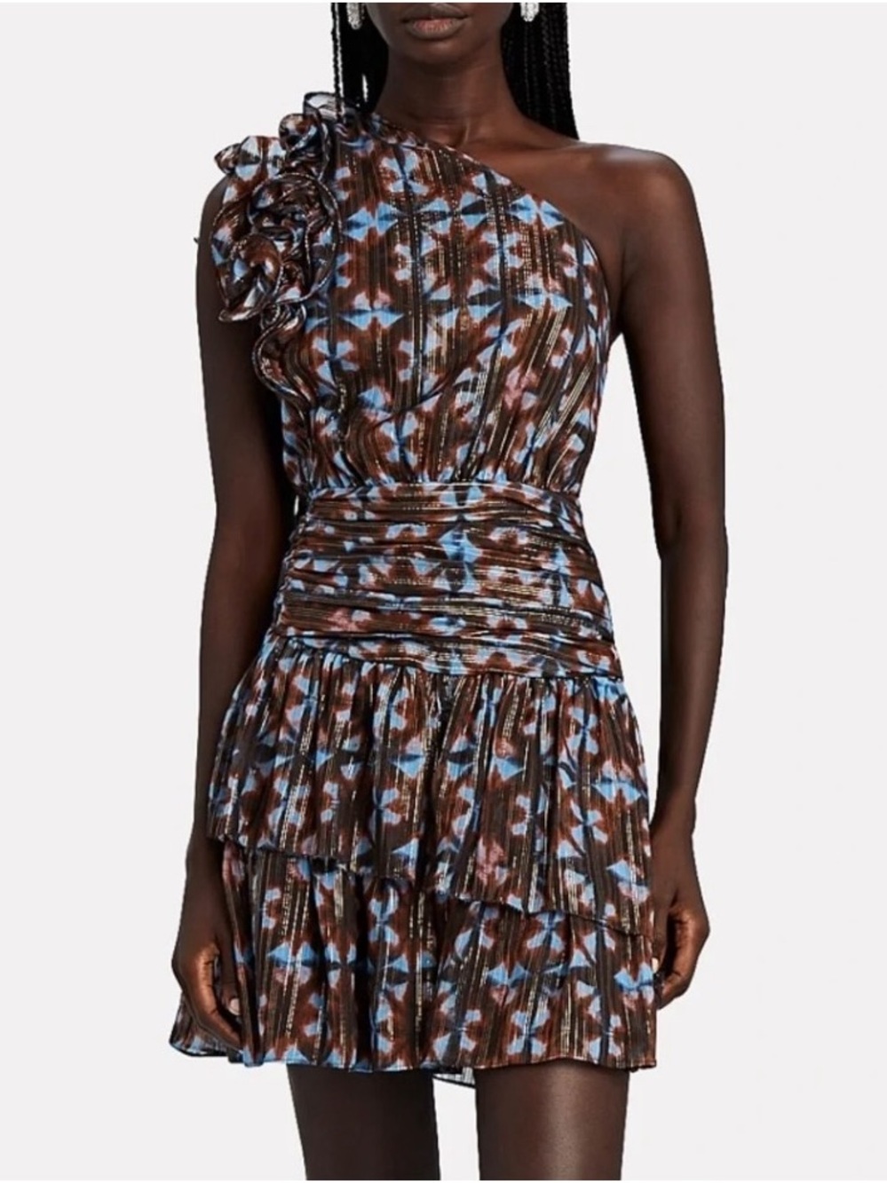 Ulla Johnson Kaia One-Shoulder Ruffled Silk Mini Dress in Twilight Prism Size 4